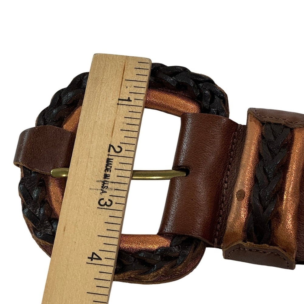 Chico's Leather Woven Belt Size M Brown Large Buckle Womens - Picture 6 of 12